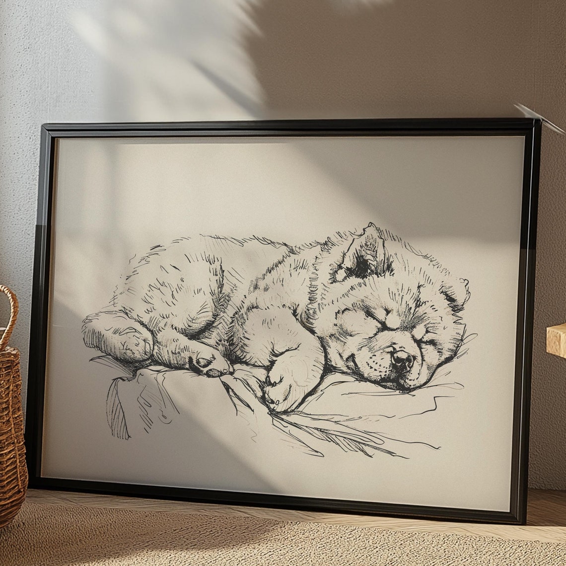 Sleeping Dog Nursery Art Girls Room Vintage Poster Chow Chow Wall Art Boys Room Decor Baby Nursery Print Dog Drawing Dog Painting