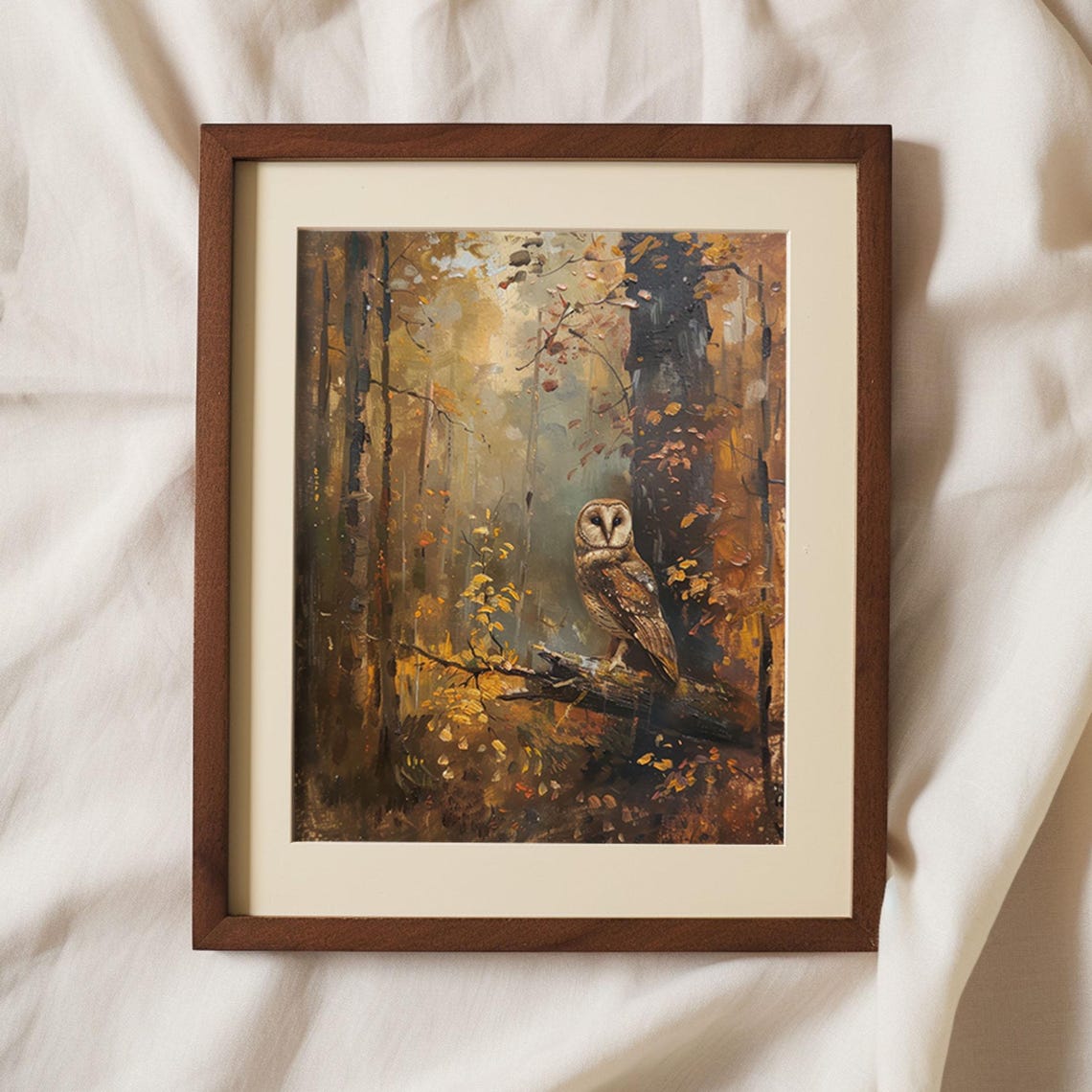 Owl In Moody Autumn Forest Vintage Halloween Art Print - Image 2