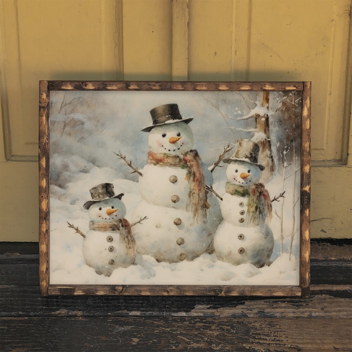 Snowman Family Vintage Style Christmas Poster - Image 2