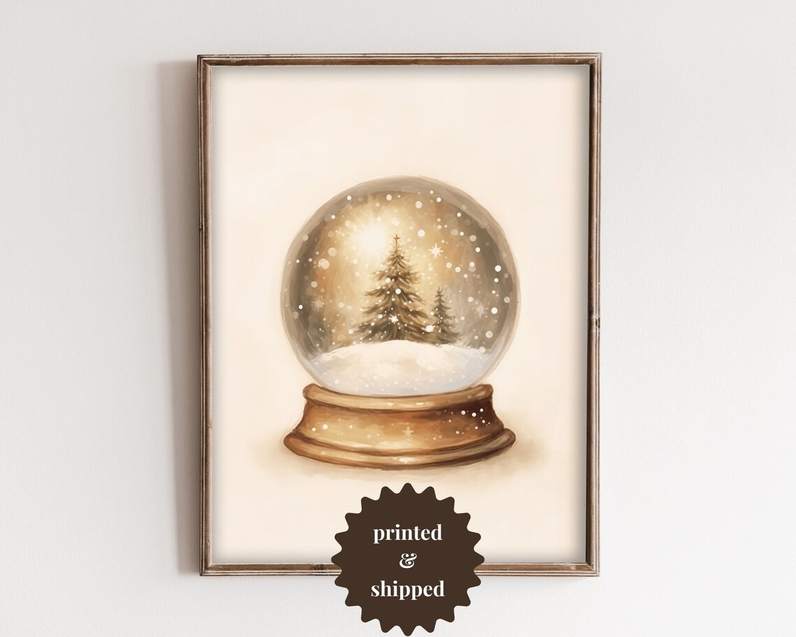 Christmas Snow Globe, Vintage Style Painting