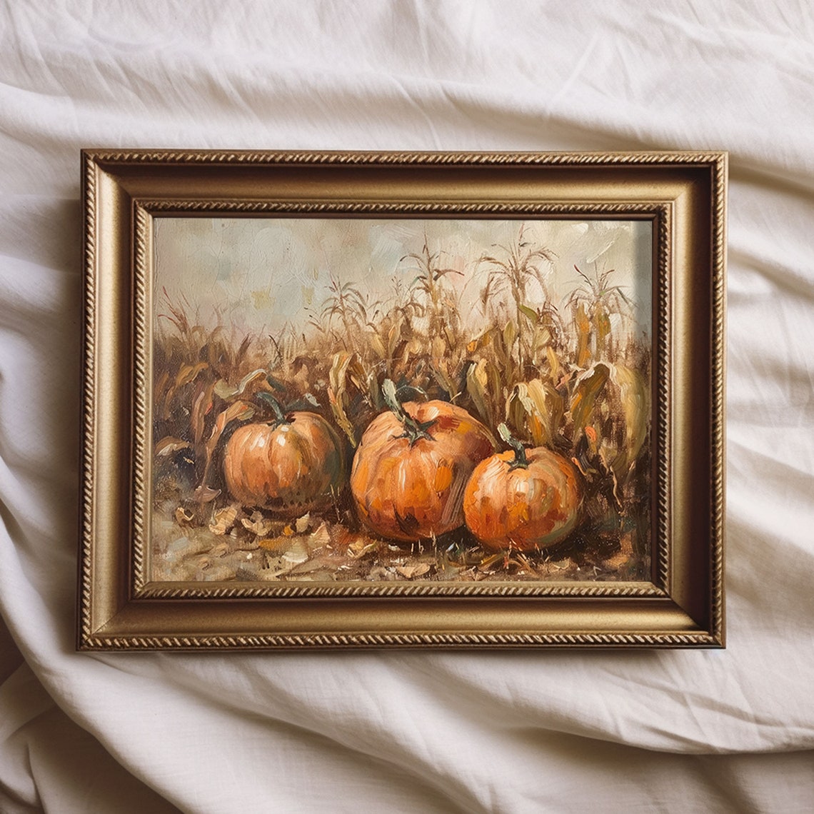 Pumpkin Field Vintage Style Painting, Autumn Art Print - Image 2