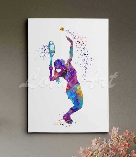 Girl Tennis Wall Art Watercolor Print Sports Home Decor Wall Hanging Nursery Kids Room Decor Personalised Gift