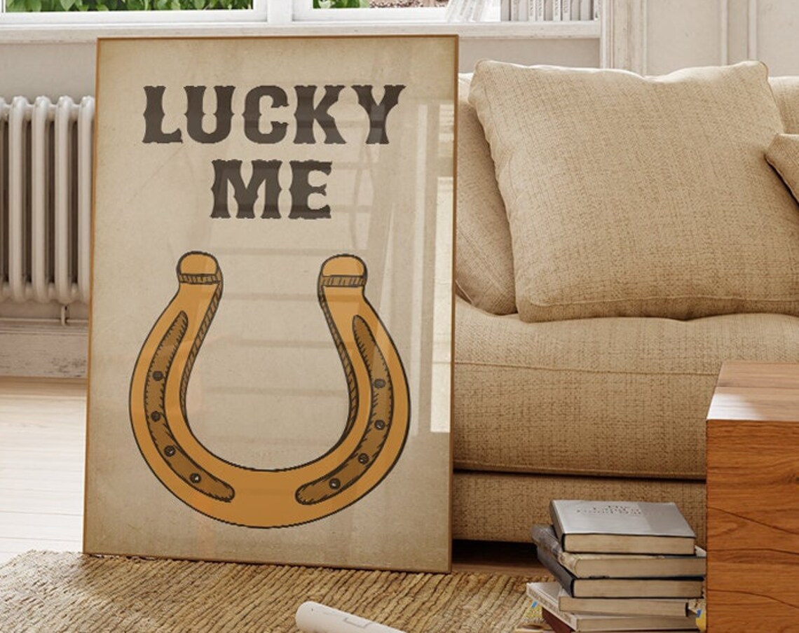 Lucky Me Golden Horseshoe Vintage Western Rustic Wall Poster