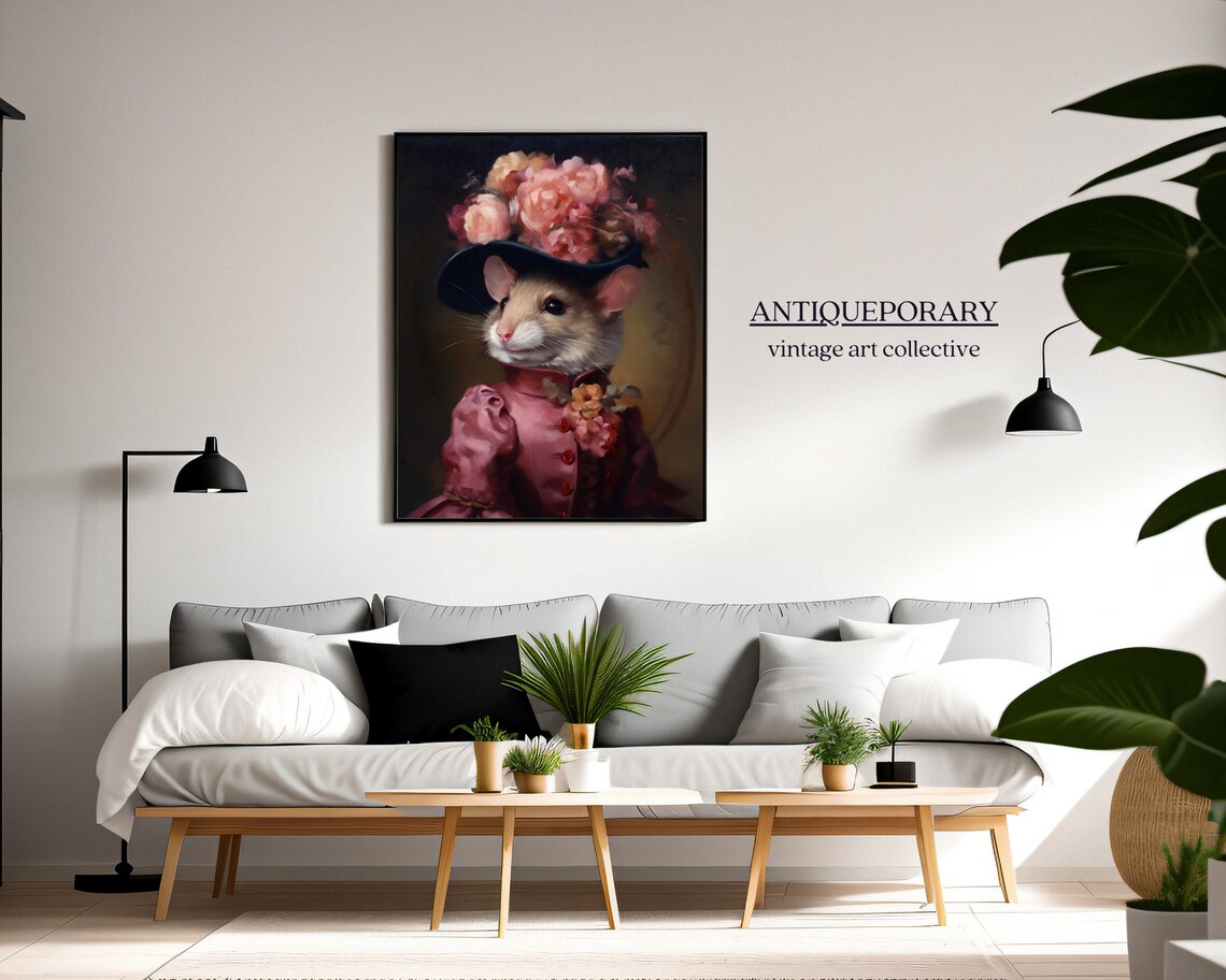Royal Mouse Lady Portrait Pink Dress Flower Hat Victorian Poster - Image 6