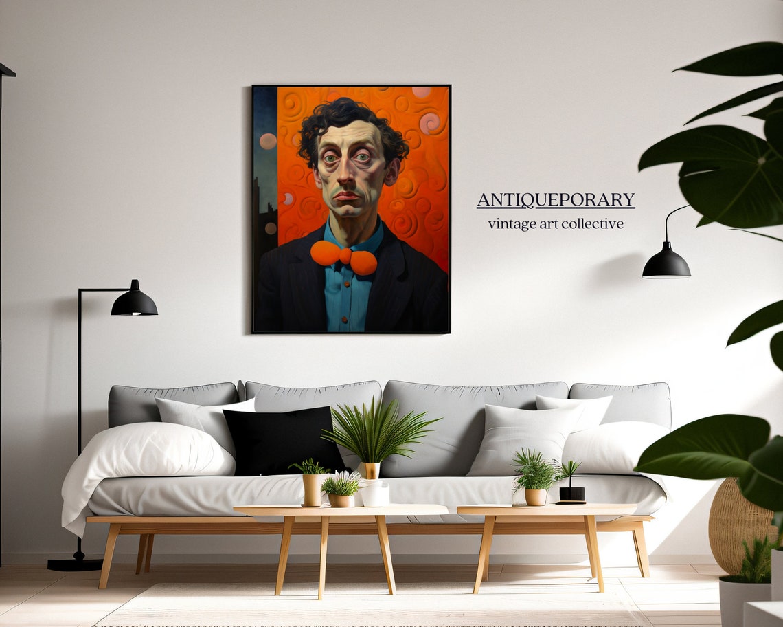 Expressionist Man with Orange Bow Tie on Swirled Orange Ground Poster - Image 6