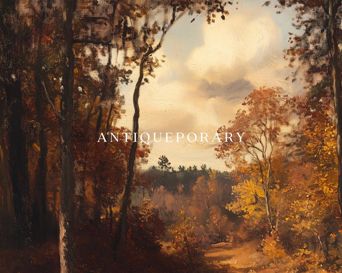 Autumn Forest Path Golden Trees Moody Fall Landscape Painting Poster - Image 3
