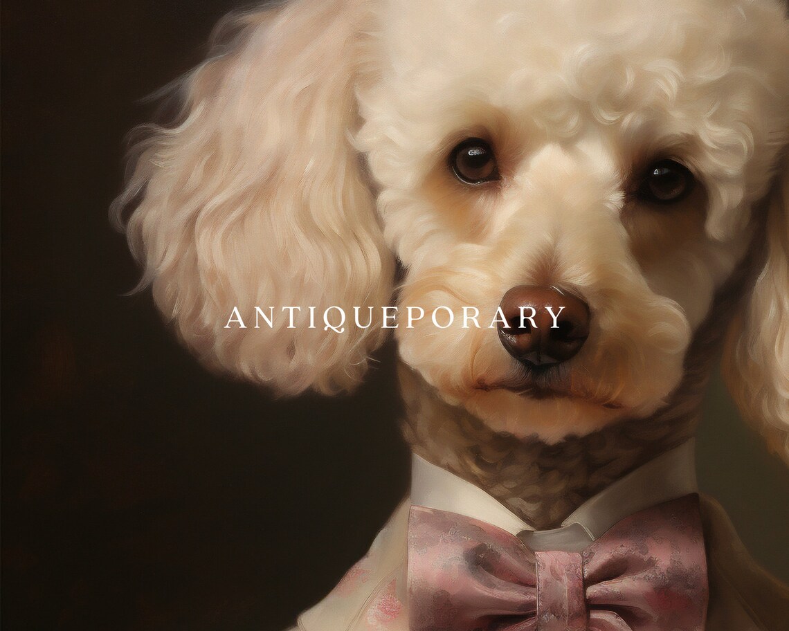 White Poodle Gentleman Royal Portrait Bow Tie Vintage Poster - Image 3
