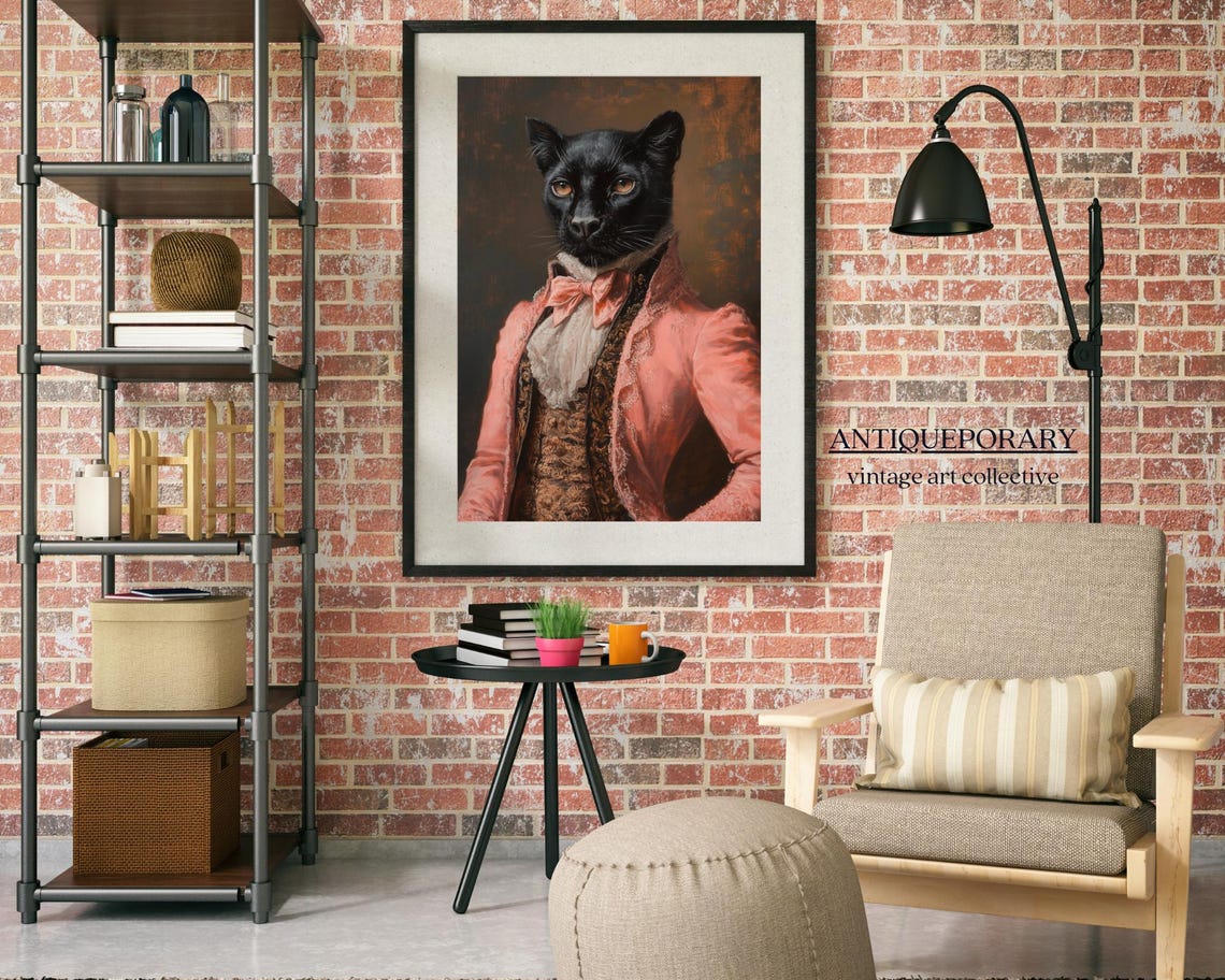 Black Panther in Pink Rococo Jacket Vintage Aristocratic Animal Poster - Image 5