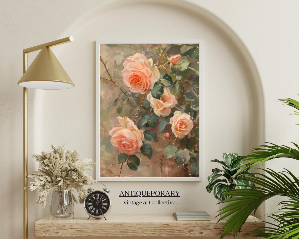 Blush Pink Roses Vintage Floral Oil Painting Soft Botanical Art Poster - Image 7
