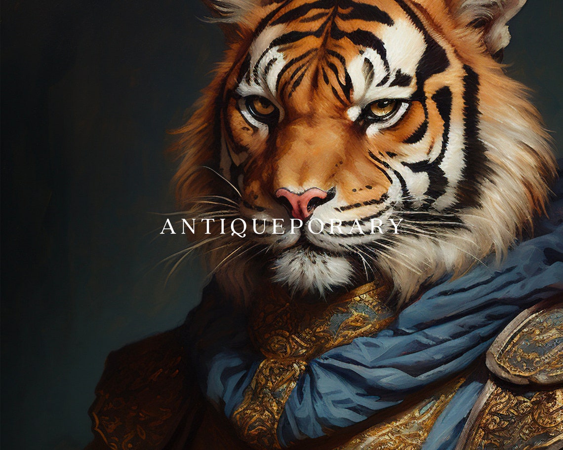 Royal Tiger Warrior Portrait Armor Blue Cloak Regal Style Poster - Image 3