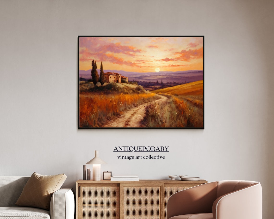Golden Tuscan Sunset Farmhouse Cypress Hills Vintage Style Poster - Image 5