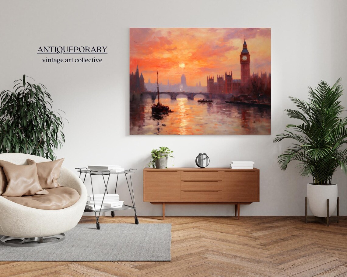 London Big Ben Sunset Thames River Impressionist Cityscape Poster - Image 3