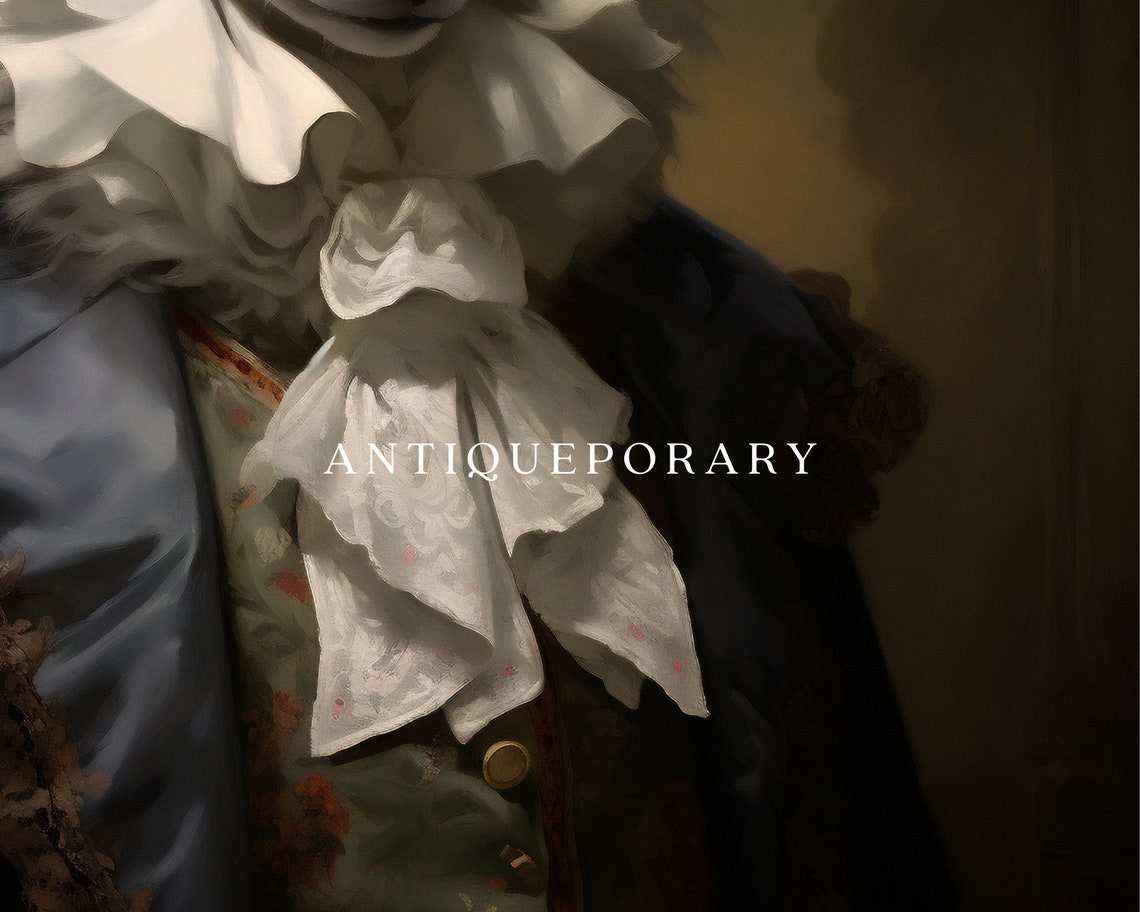 White Wolf in Ruffed Cravat and Dark Coat Vintage Portrait Poster - Image 2