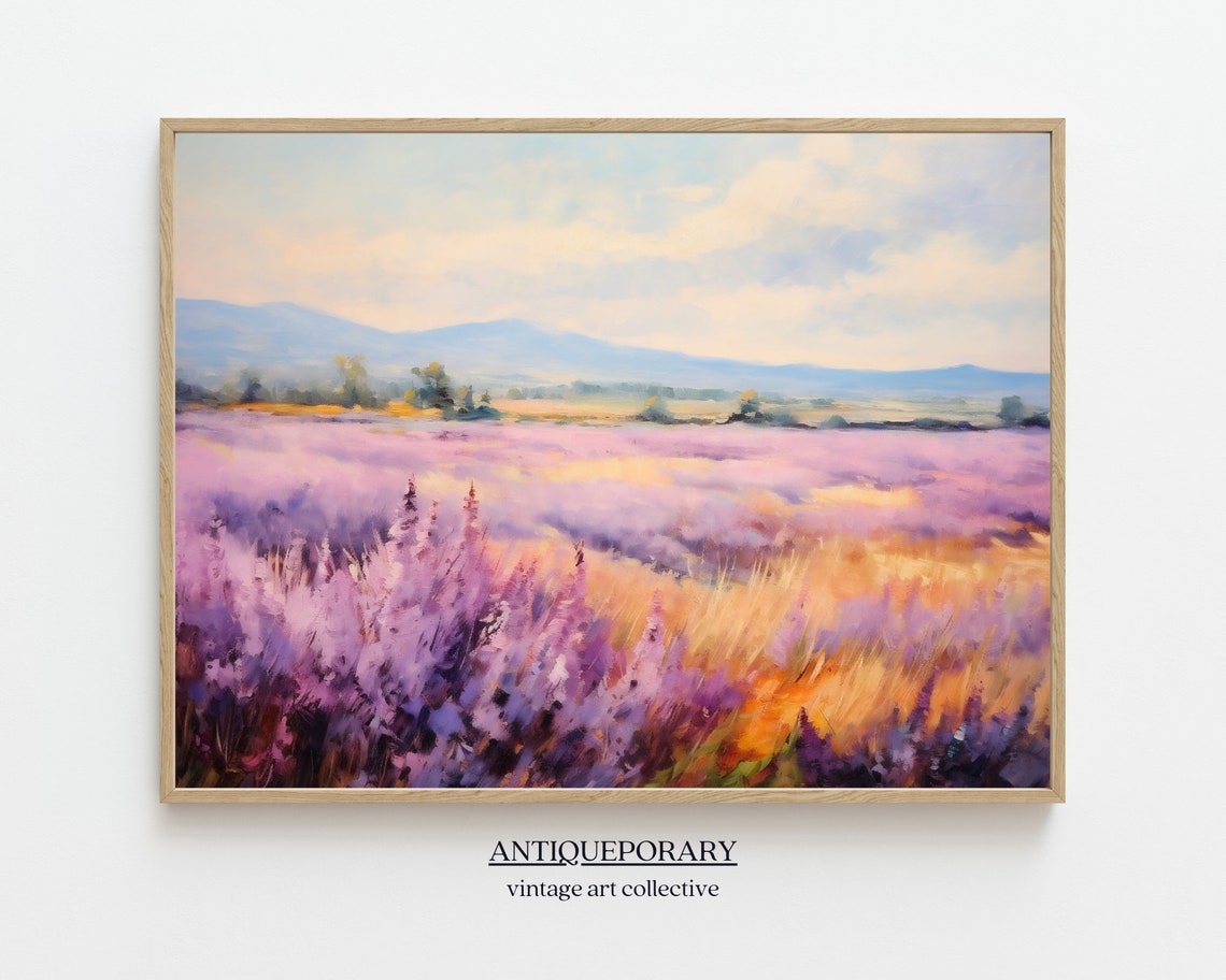 Blooming Lavender Field Sunset Impressionist Landscape Painting Poster - Image 7