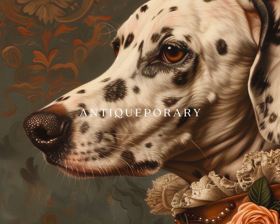Dalmatian Lady in Victorian Floral Dress Vintage Dog Portrait Poster - Image 3