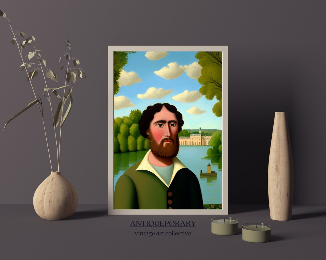 Naive Folk Art Portrait of Bearded Man by River Chateau Poster - Image 6
