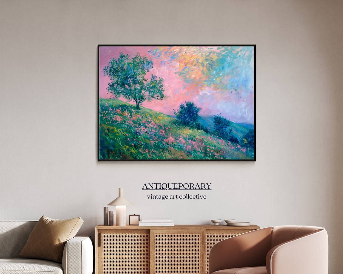 Wildflower Meadow Sunset Hillside Impressionist Landscape Poster - Image 7