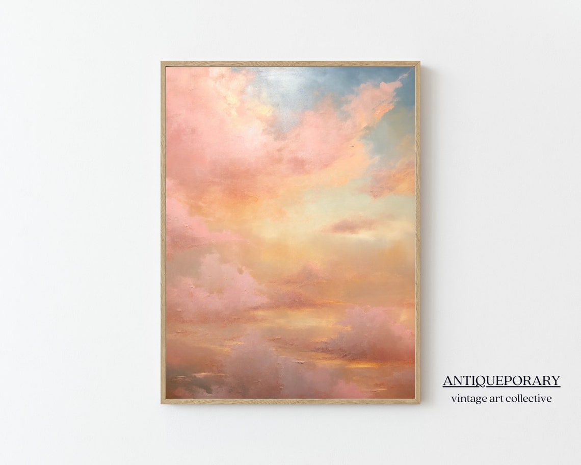 Dreamy Pastel Pink Clouds Glowing Sunset Skyscape Vintage Poster