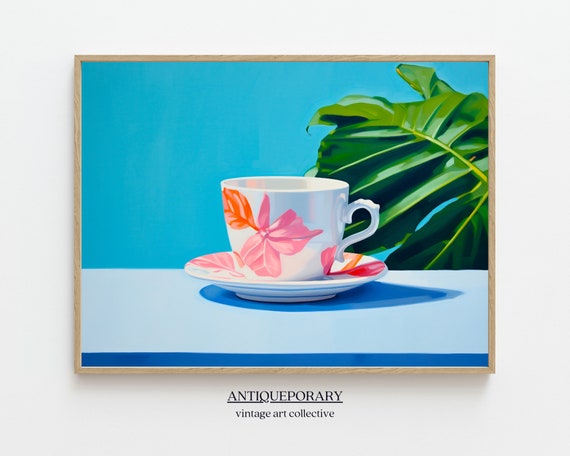 Coffee Cup Still Life Oil Painting Modern Fine Art Gift Retro Art Modern Kitchen Print Living Room Decor
