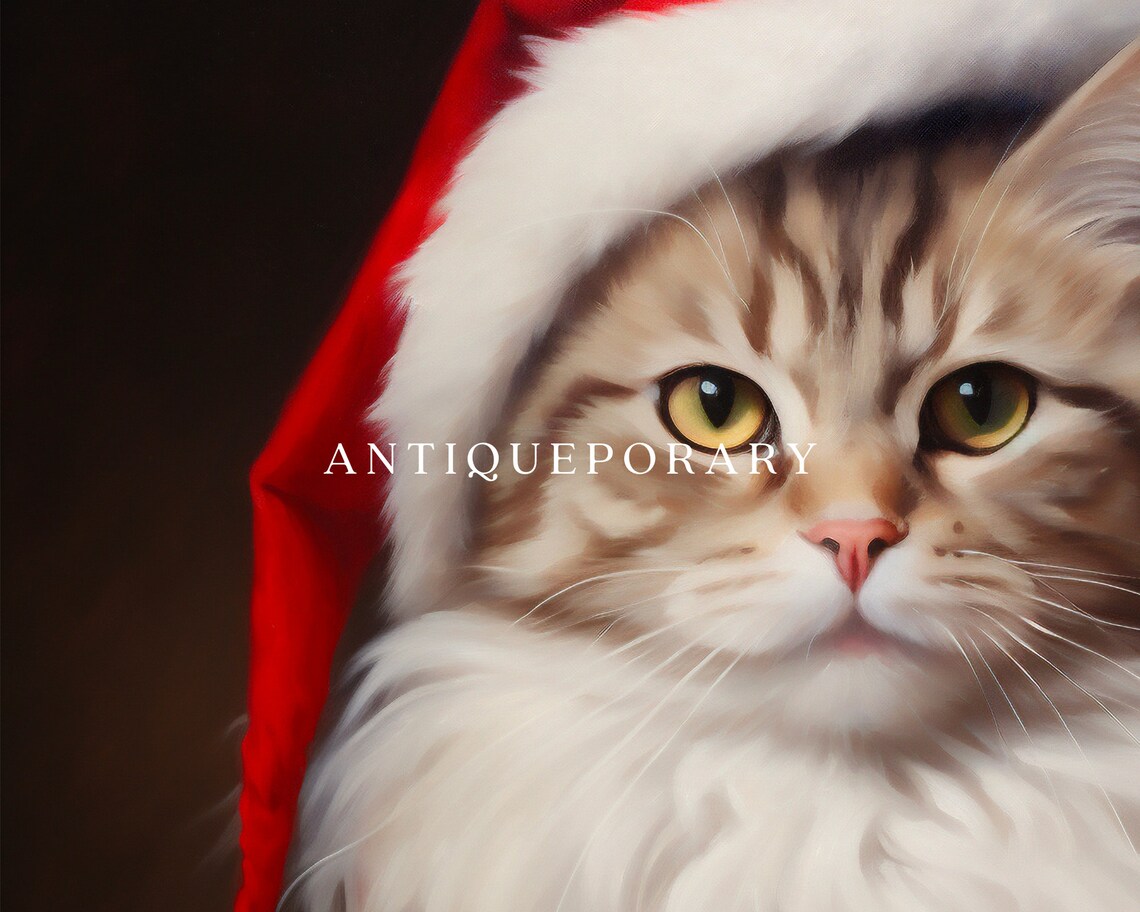 Santa Claus Tabby Cat Red Suit Christmas Portrait Holiday Poster - Image 3