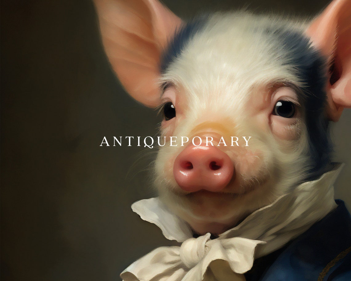 Baby Pig Vintage Portrait Victorian Animal Portrait Dressed Animal Prints Altered Art Print Renaissance Animal Painting Farm Animal Art - Image 3