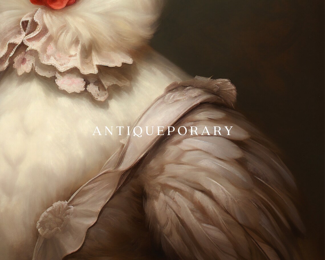 White Hen Lady in Lace Bonnet Victorian Poultry Portrait Poster - Image 2
