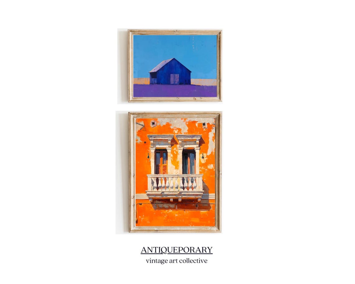 Terracotta Orange Facade Balcony Sunlit Old Town Architecture Poster - Image 4