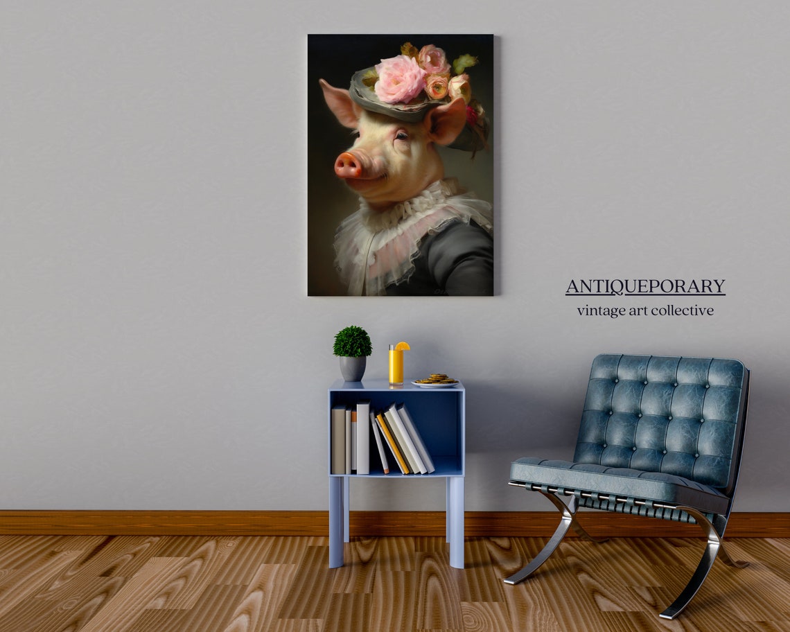 Lady Pig Vintage Portrait Victorian Animal Portrait Dressed Animal Prints Altered Art Print Renaissance Animal Painting Farm Animal Art - Image 2