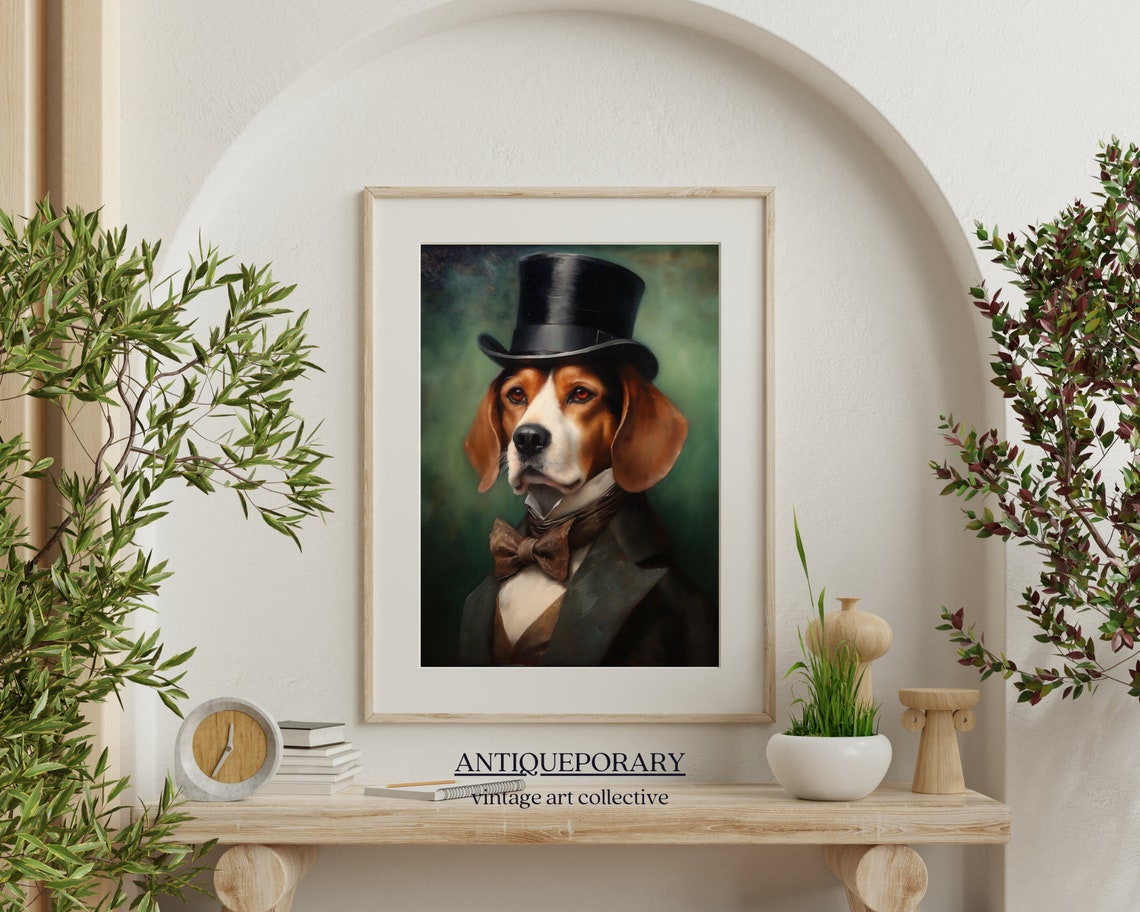 Charming Beagle in Top Hat and Brown Bow Tie Portrait Poster - Image 4