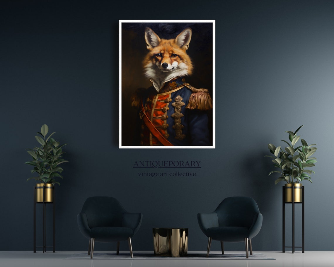 Royal Fox Officer Portrait Military Uniform Red Sash Vintage Poster - Image 7