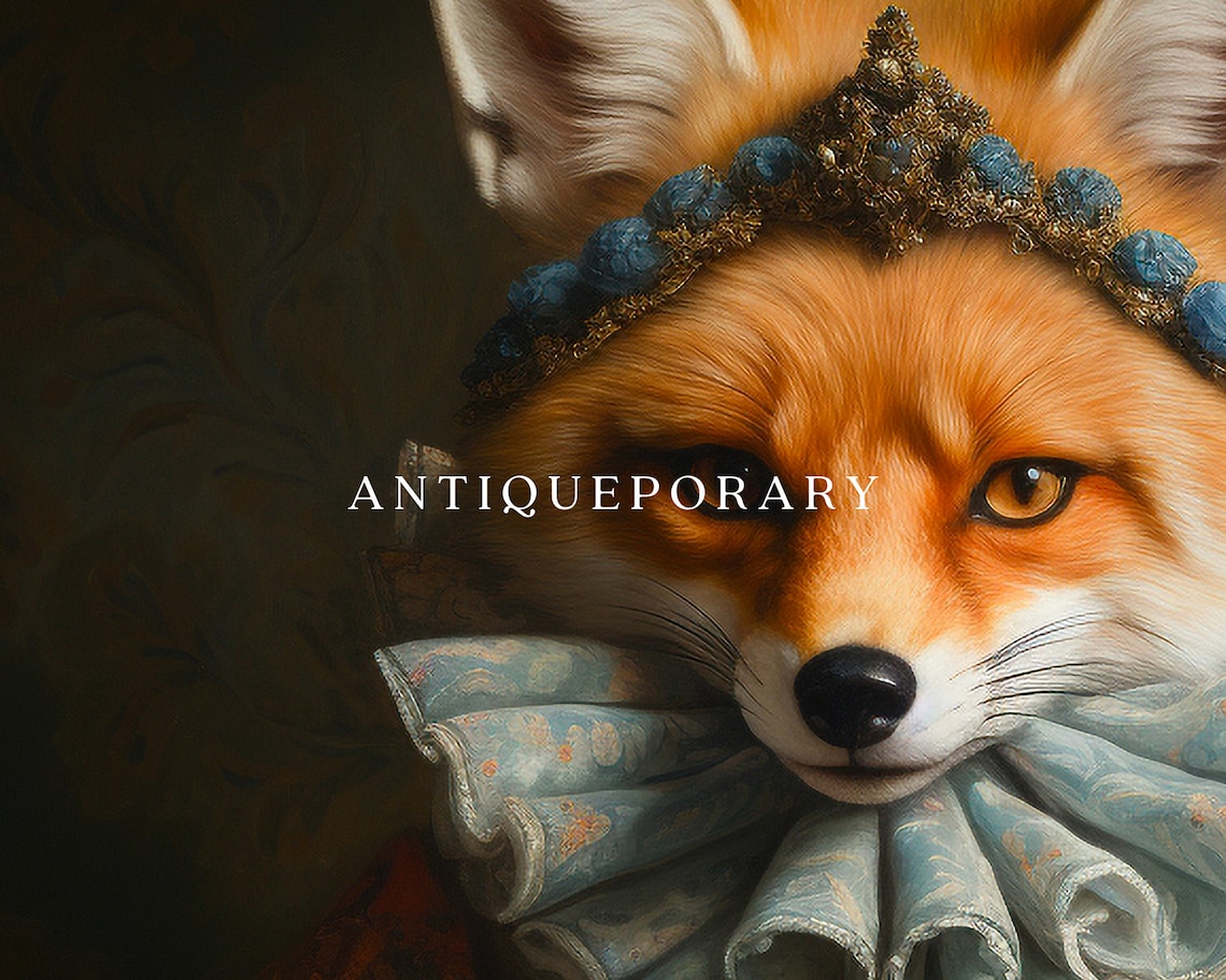 Royal Fox Lady in Jeweled Tiara and Orange Gown Portrait Poster - Image 3