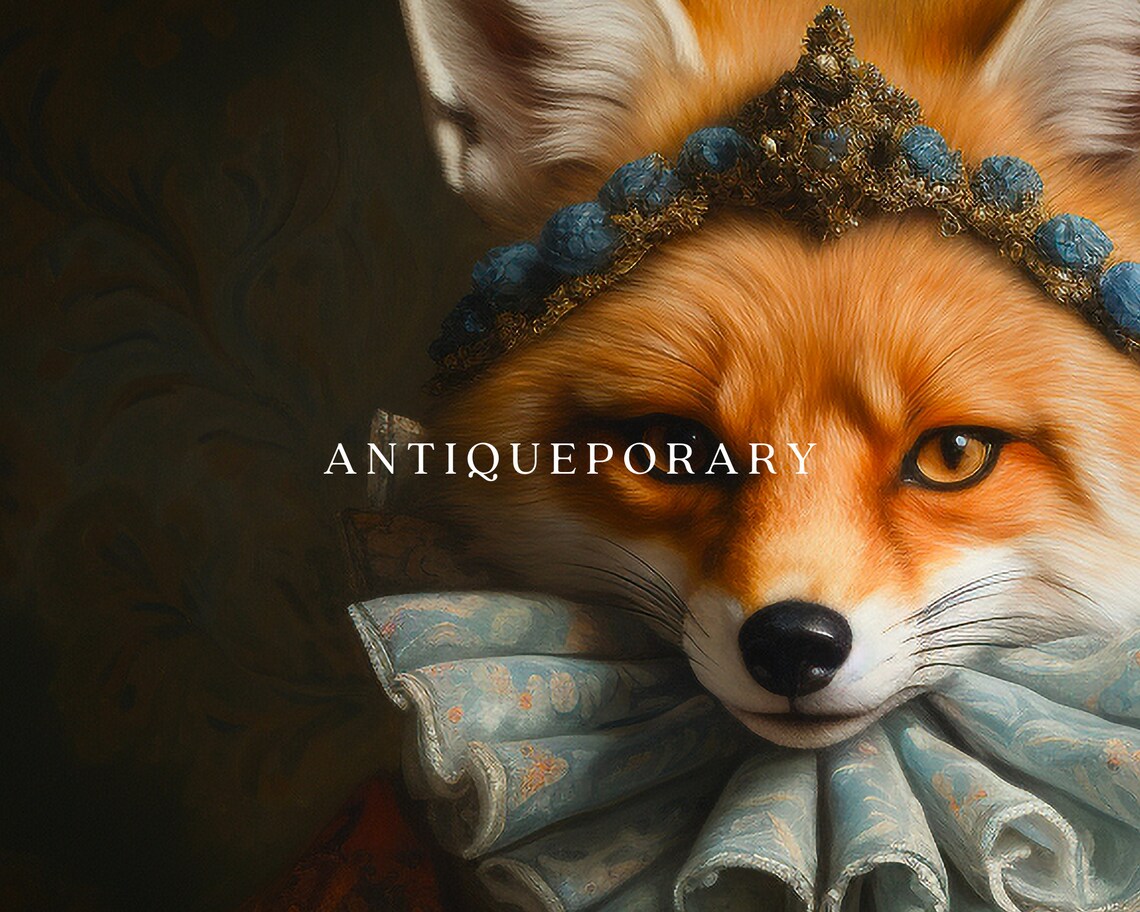Victorian Animal Portrait Dressed Animal Prints Royal Fox Poster Royal Animal Painting Renaissance Animal Portrait Vintage Inspired Art - Image 3