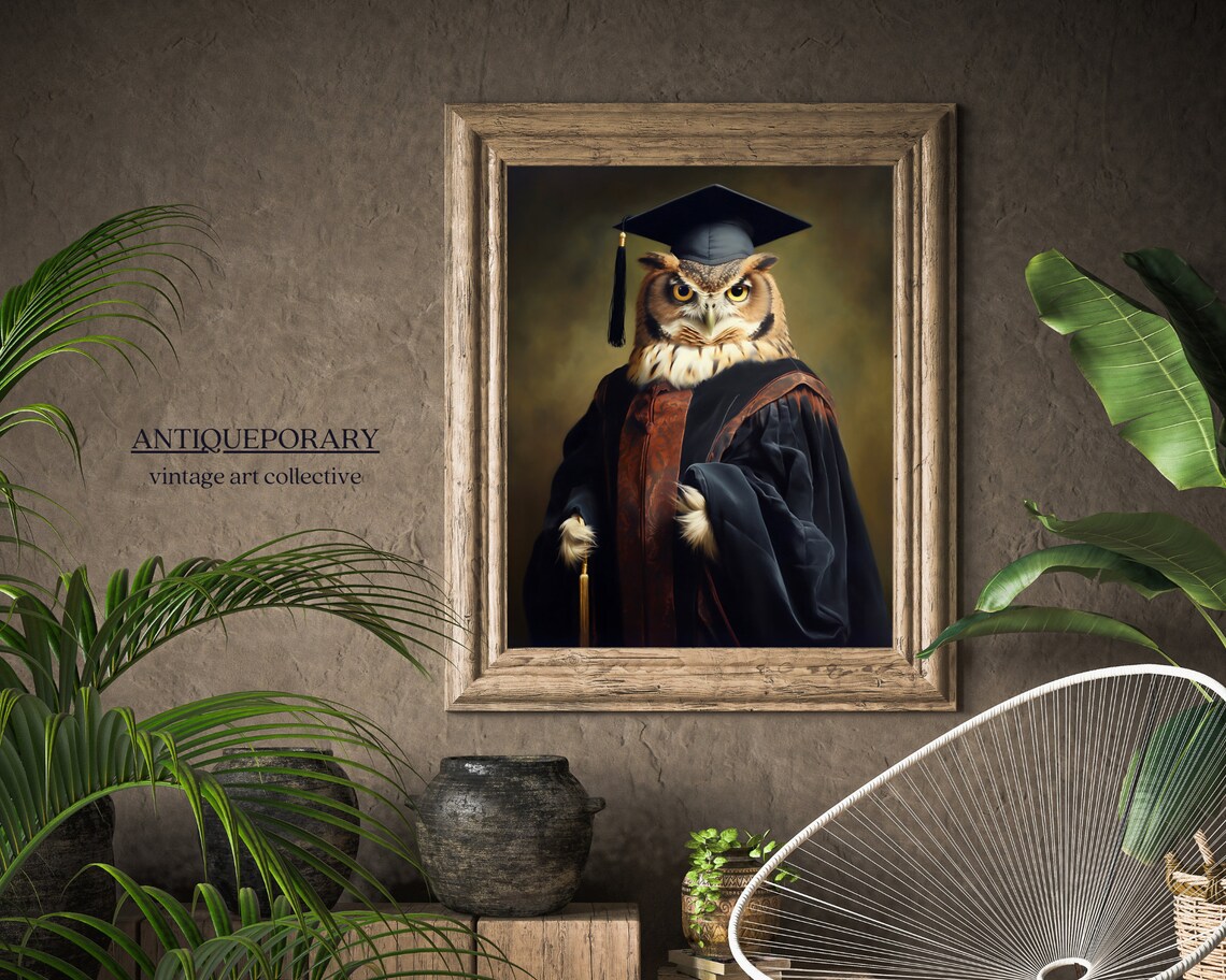 Owl Graduate in Cap and Gown Holding Diploma Portrait Poster - Image 7
