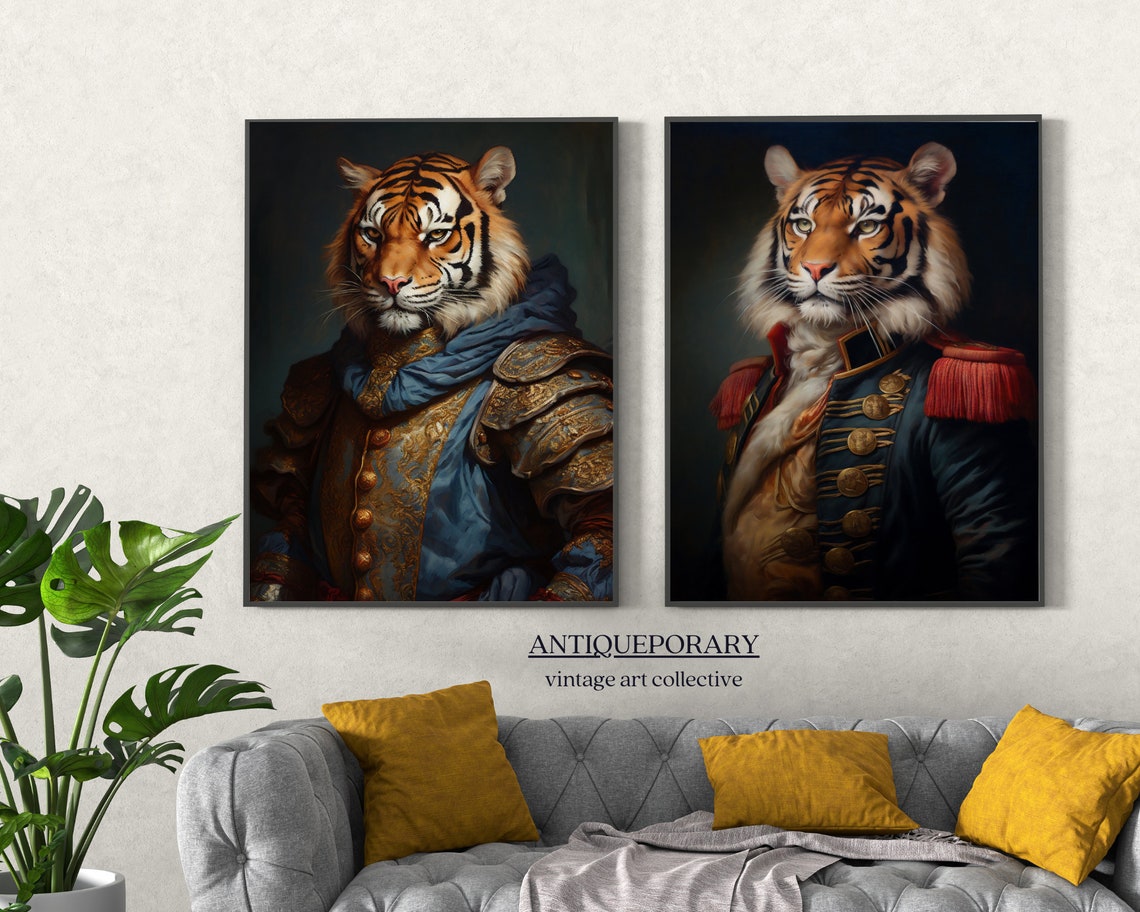 Royal Tiger Warrior Portrait Armor Blue Cloak Regal Style Poster - Image 4