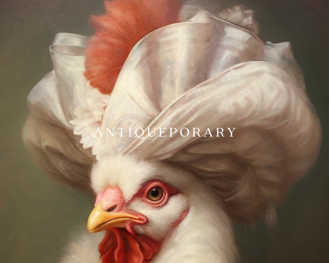 White Hen Lady in Lace Bonnet Victorian Poultry Portrait Poster - Image 3