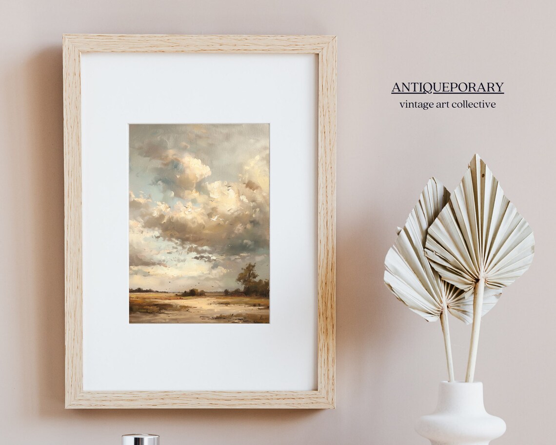 Muted Tonal Plains Cloudy Sky Vintage Landscape Painting Poster - Image 4