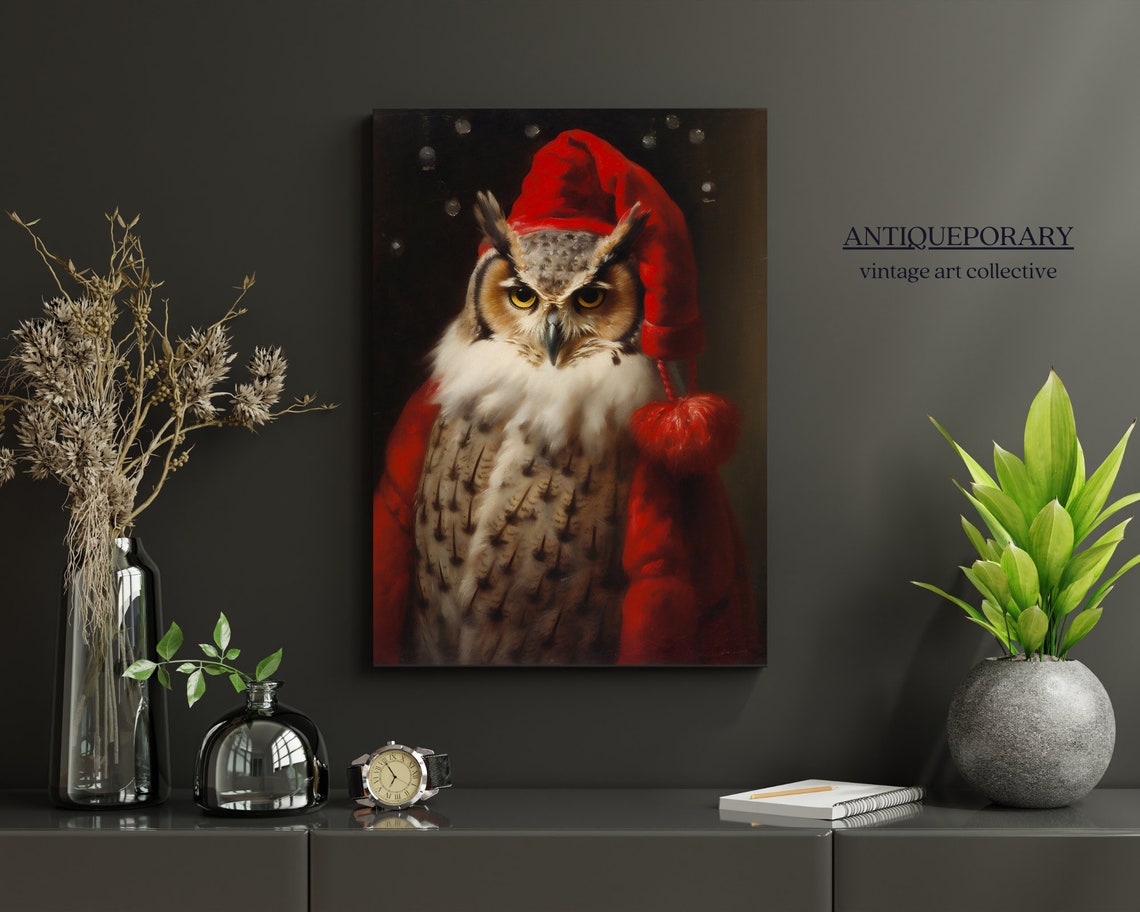 Christmas Santa Owl Vintage Portrait Dressed Animal Print Festive Wall Art Christmas Animal Wall Art Vintage Xmas Art Print - Image 7