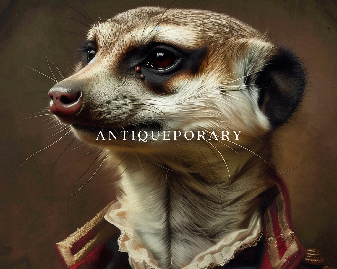 Meerkat Soldier in Red Military Coat Vintage Portrait Poster - Image 3