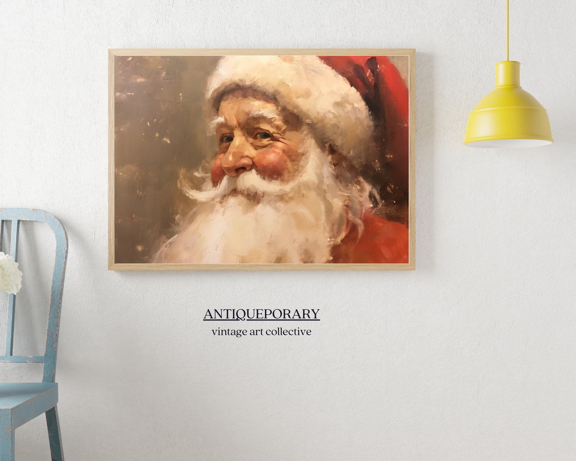 Rustic Santa Claus Portrait Close Up Vintage Christmas Print - Image 7