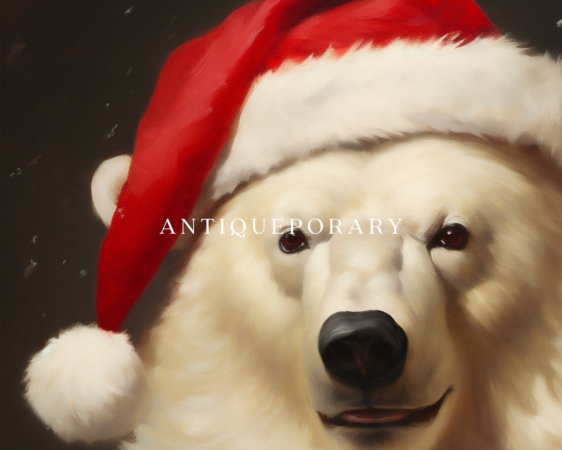 Christmas Santa Polar Bear Portrait Vintage Holiday Art Poster - Image 3