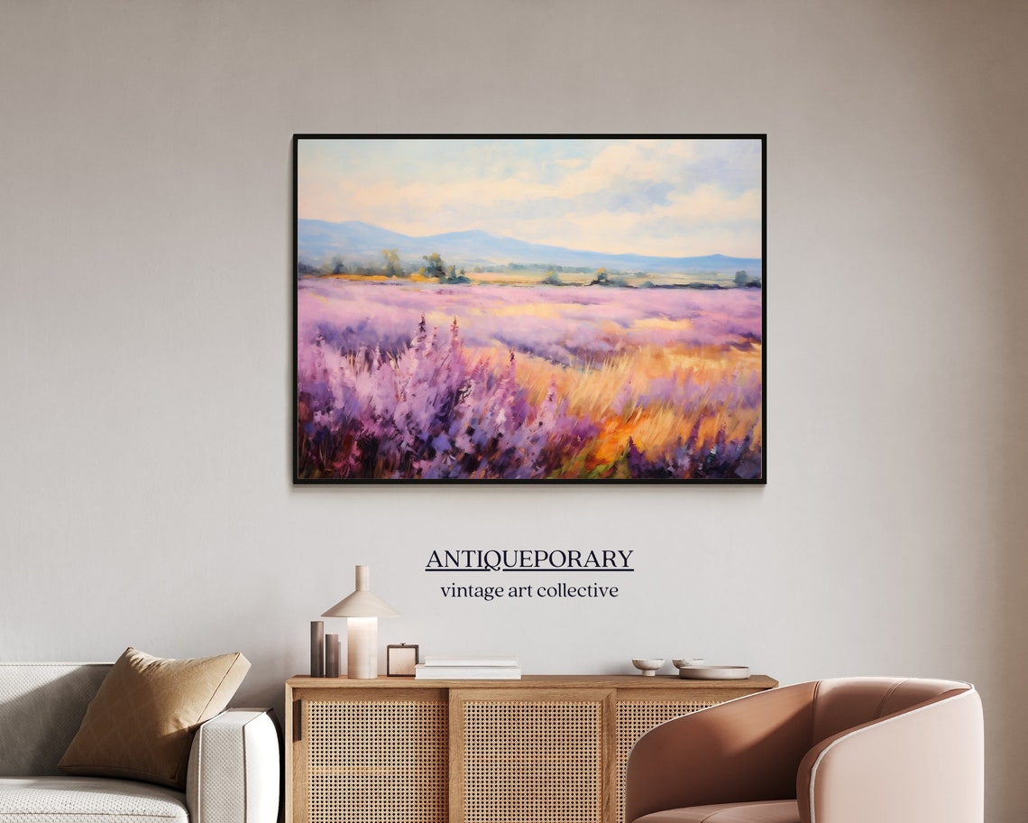 Blooming Lavender Field Sunset Impressionist Landscape Painting Poster - Image 6