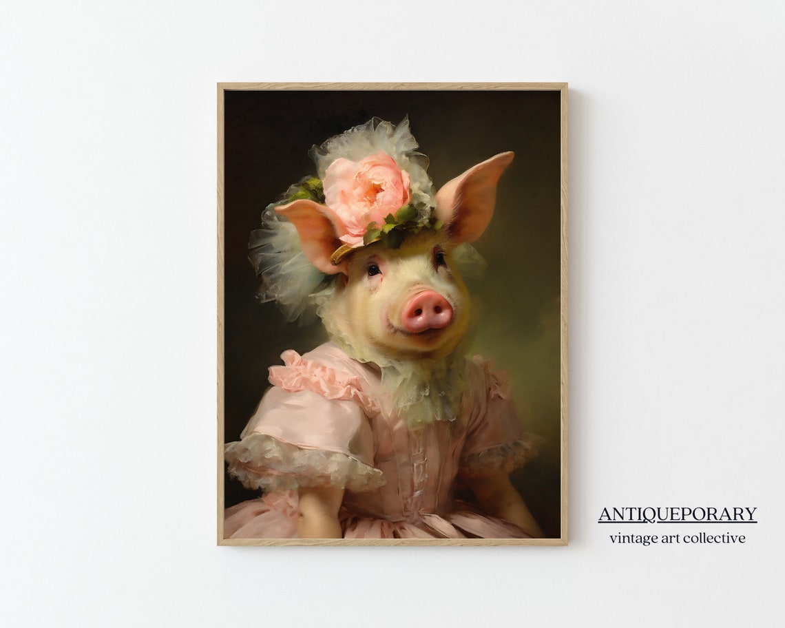 Vintage Pig Portrait Victorian Animal Portrait Dressed Animal Prints Farm Animal Art Renaissance Animal Painting Vintage Inspired Art
