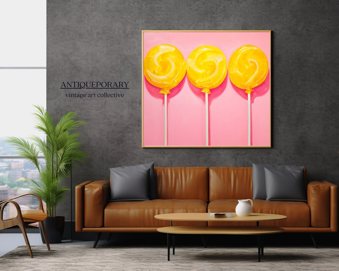 Sweet Yellow Lollipops Trio on Pink Modern Pop Art Kitchen Poster - Image 4