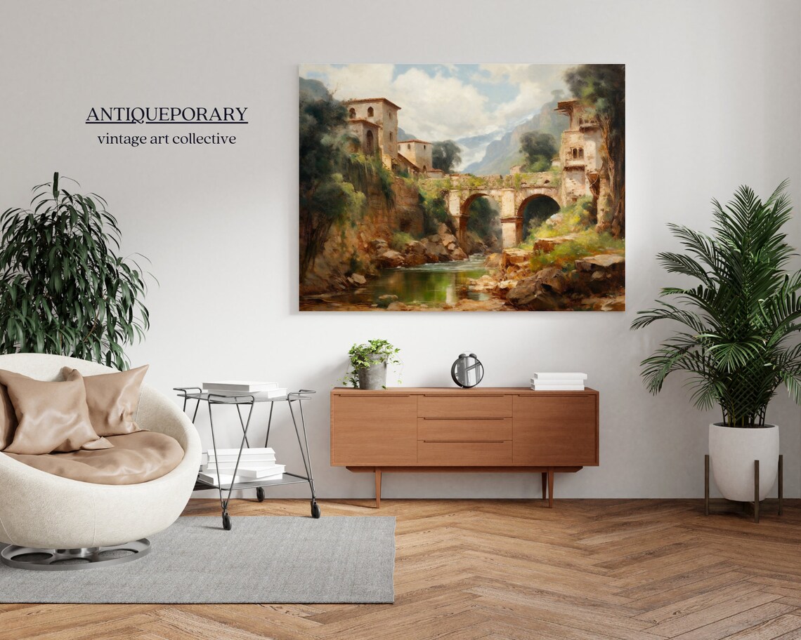 Vintage Landscape Painting Rustic Italian Village Landscape Print European Country Painting Antique Art - Image 3