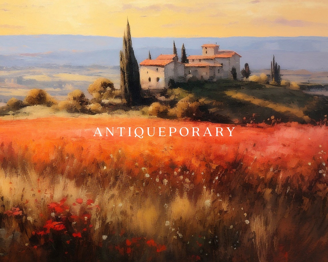 Italian Landscape Oil Painting Tuscany Landscape Print Toscana Art Print Vintage Art Print Italy Home Decor Farmhouse Decor - Image 2
