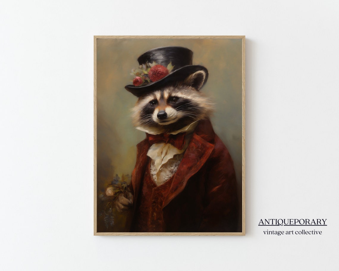 Victorian Animals Portrait Royal Raccoon Art Print Renaissance Animal Painting Vintage Animal Portrait Altered Art Animal Lover Gift