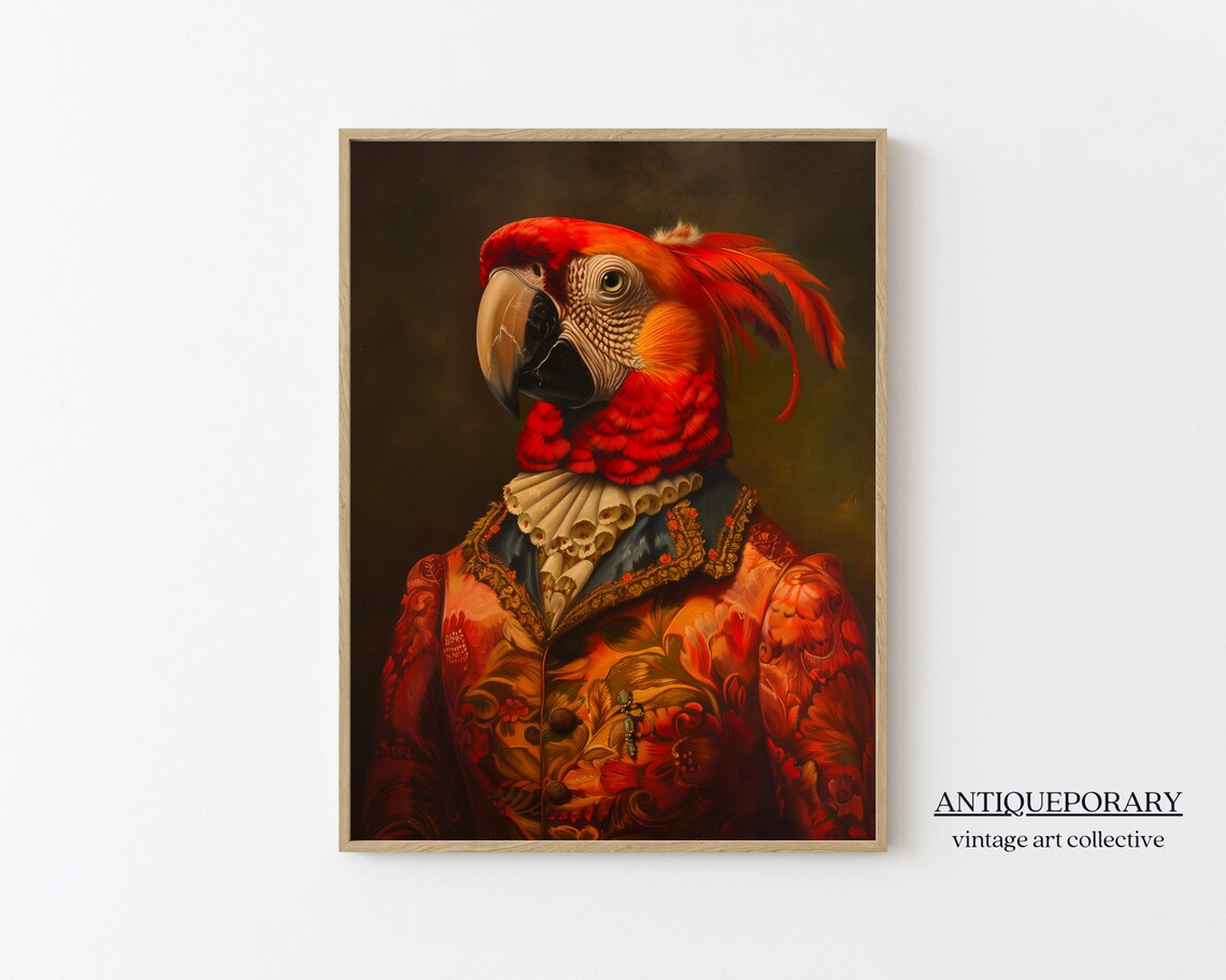Scarlet Macaw Royal Portrait Red Brocade Coat Victorian Bird Poster