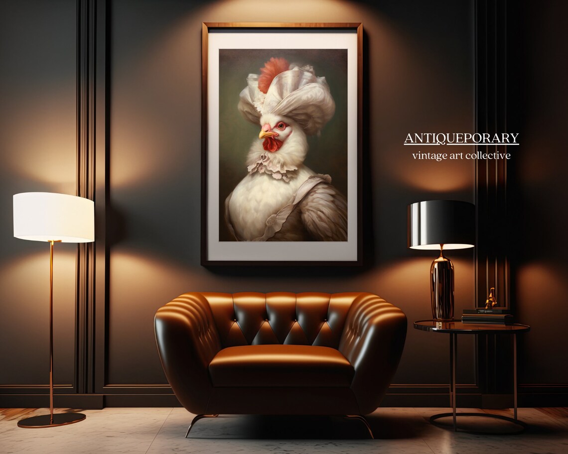 White Hen Lady in Lace Bonnet Victorian Poultry Portrait Poster - Image 4