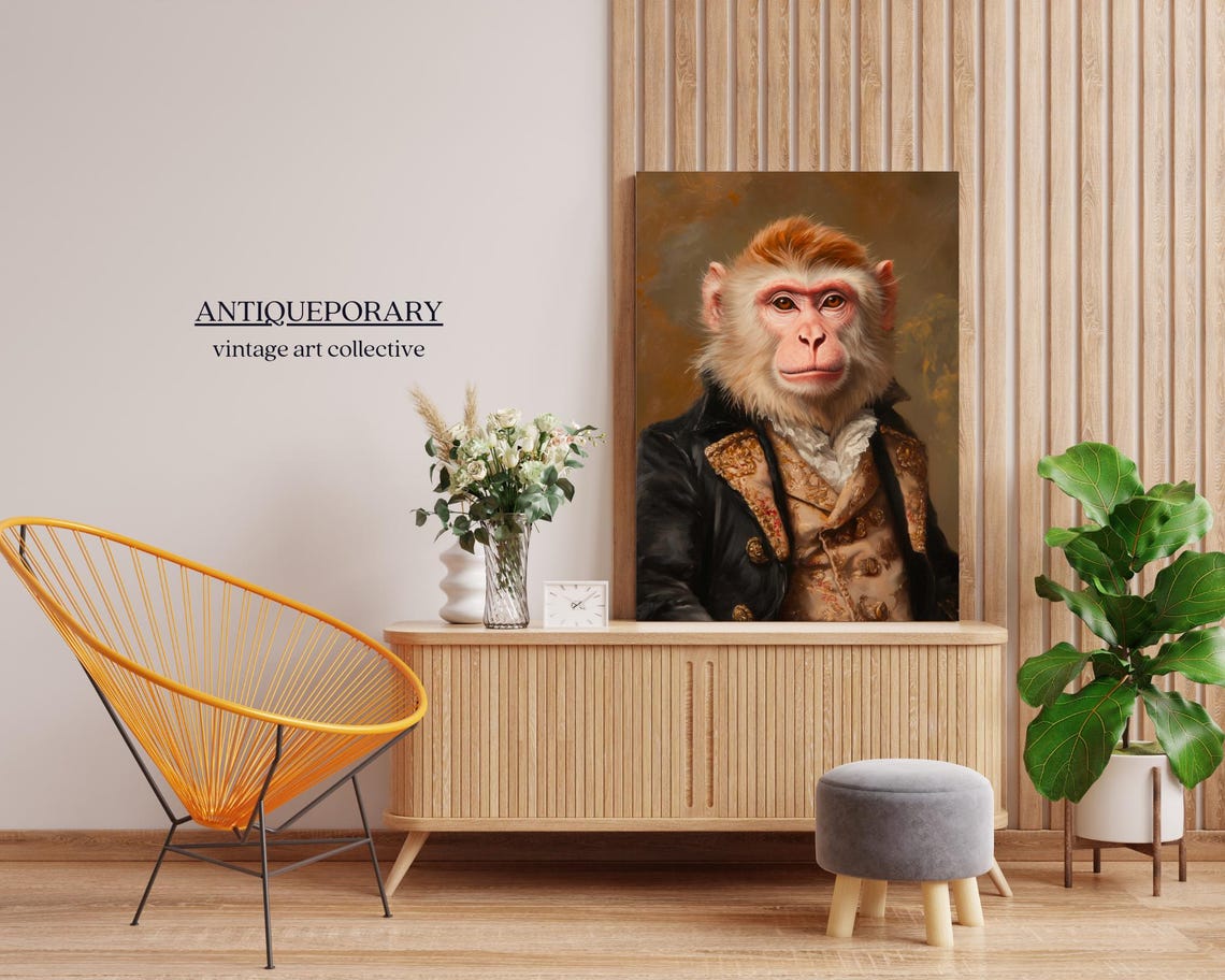 Gentleman Monkey in Black Coat with Gold Trim Portrait Poster - Image 6
