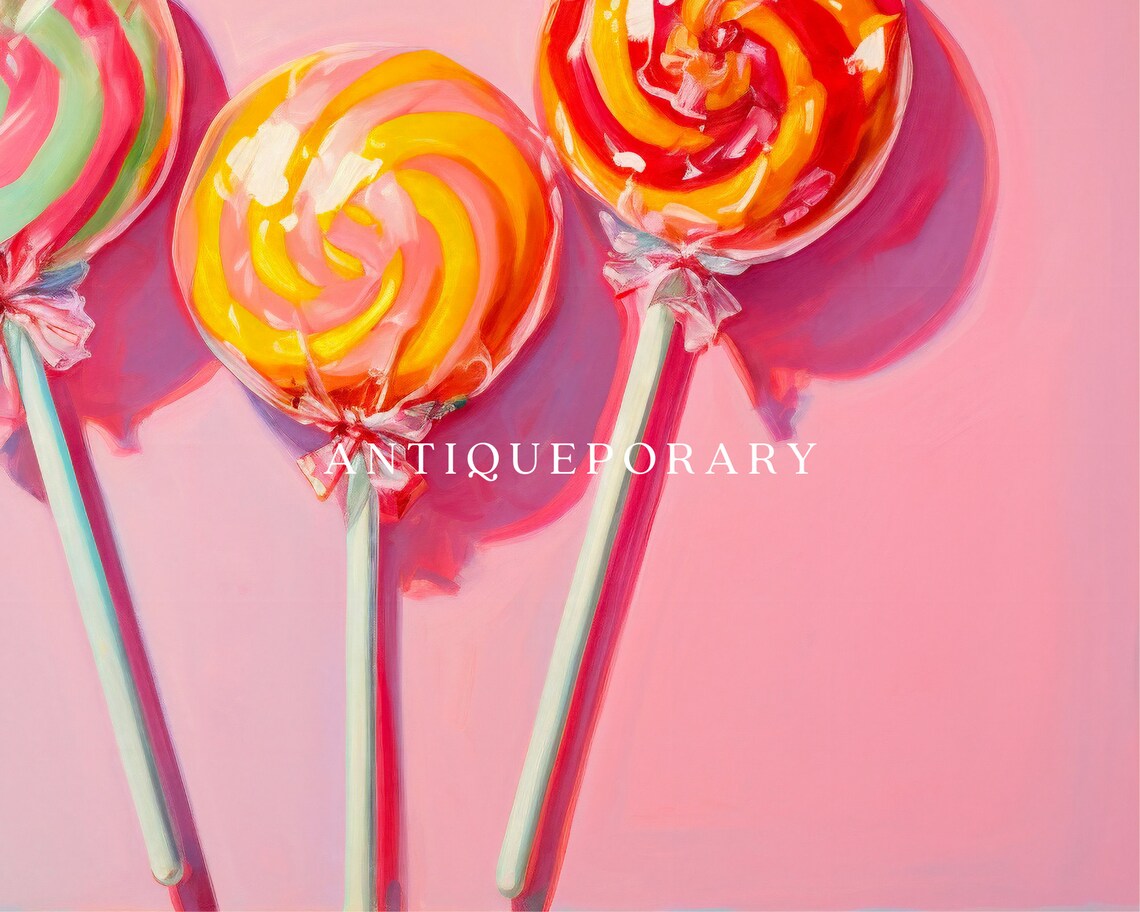 Colorful Swirl Lollipop Trio Pink Candy Art Fun Retro Style Poster - Image 2